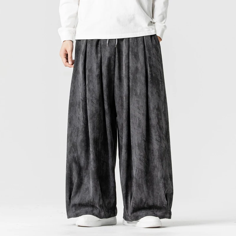 Herren Weite Cord-Loungehose mit Kellerfalten, elastischem Bund und Ballonbeinschnitt Drune