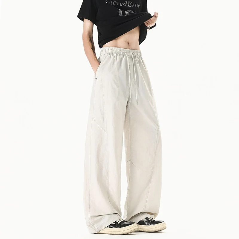 Herren Weit geschnittene Relaxed-Fit Leinen-Baumwoll-Hose mit elastischem Bund und Kordelzug Drune