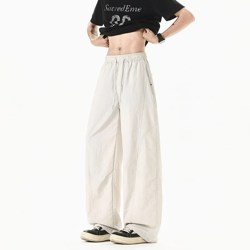 Herren Weit geschnittene Relaxed-Fit Leinen-Baumwoll-Hose mit elastischem Bund und Kordelzug Drune