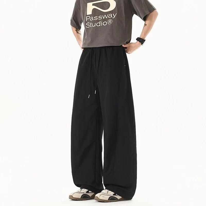 Herren Weit geschnittene Relaxed-Fit Leinen-Baumwoll-Hose mit elastischem Bund und Kordelzug Drune