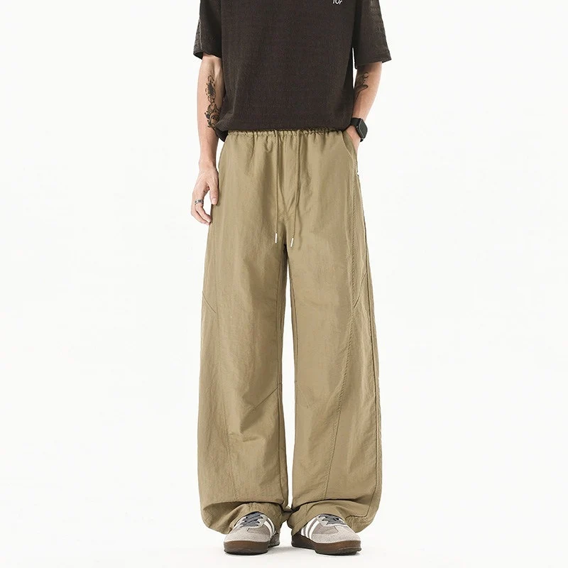 Herren Weit geschnittene Relaxed-Fit Leinen-Baumwoll-Hose mit elastischem Bund und Kordelzug Drune