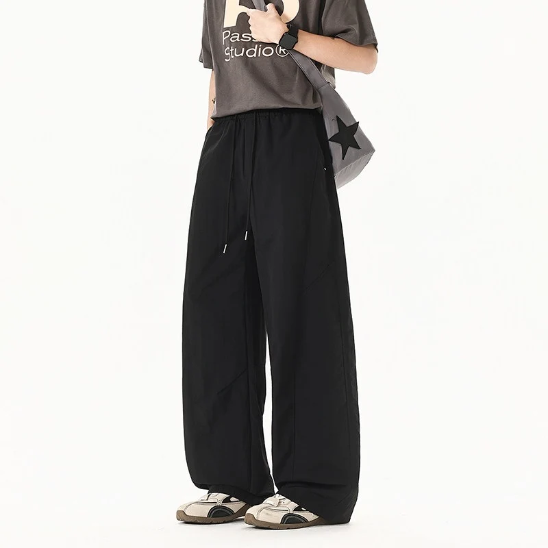 Herren Weit geschnittene Relaxed-Fit Leinen-Baumwoll-Hose mit elastischem Bund und Kordelzug Drune