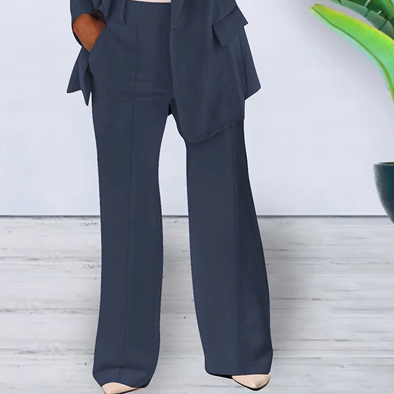 Damen nan bürotaugendes Hosenanzug Set mit weiter Hose und tailliertem Blazer Drune