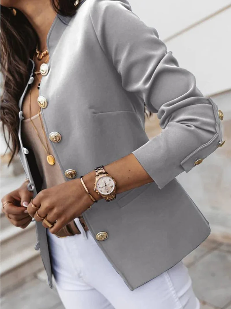 Drune | Kurz Offiziersjackett mit Knopfkragen Damen Eleganter Blazer
