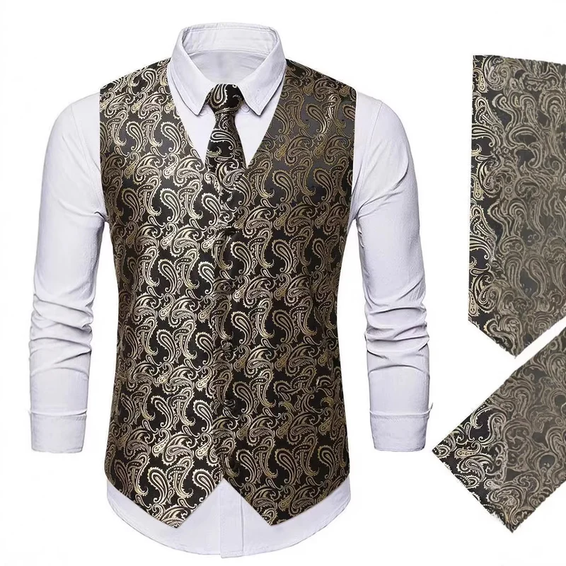 Herren nan Paisley Satin Anzugweste Set mit Krawatte und Einstecktuch Drune