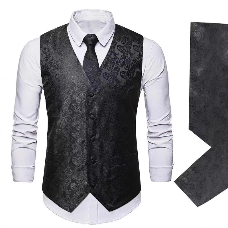Herren nan Paisley Satin Anzugweste Set mit Krawatte und Einstecktuch Drune