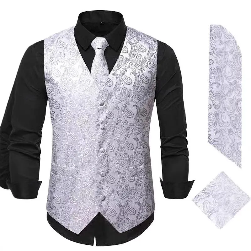 Herren nan Paisley Satin Anzugweste Set mit Krawatte und Einstecktuch Drune