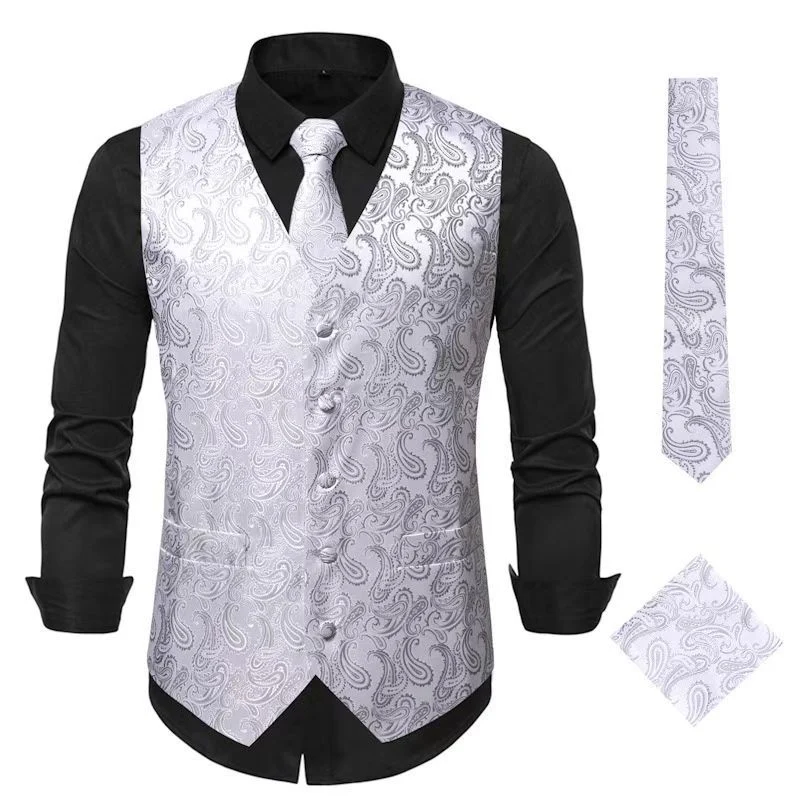 Herren nan Paisley Satin Anzugweste Set mit Krawatte und Einstecktuch Drune