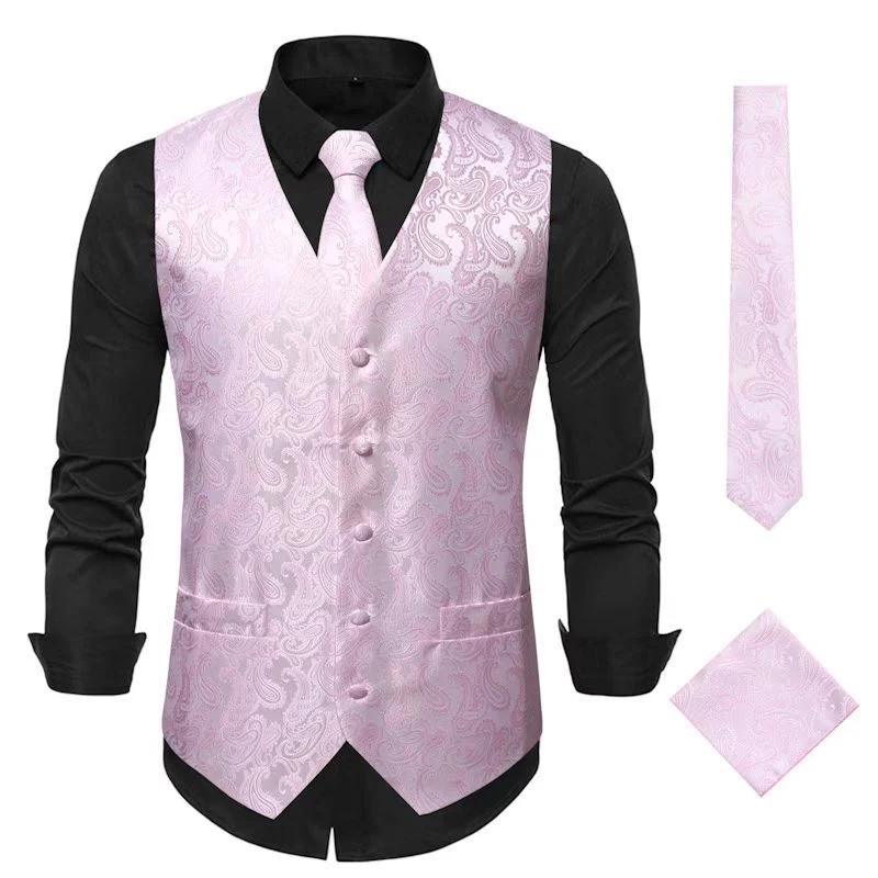 Herren nan Paisley Satin Anzugweste Set mit Krawatte und Einstecktuch Drune