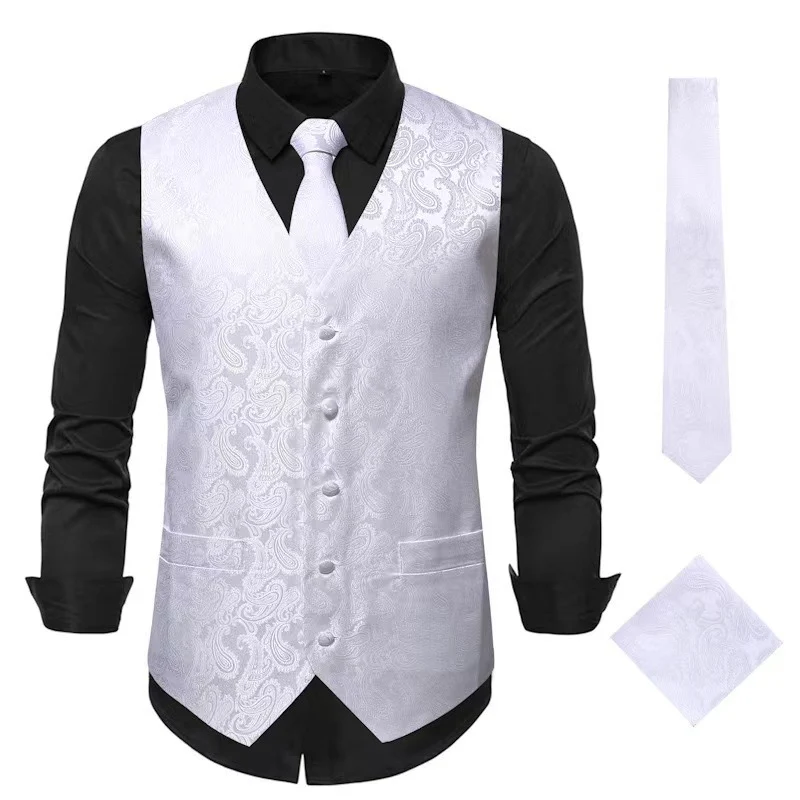 Herren nan Paisley Satin Anzugweste Set mit Krawatte und Einstecktuch Drune