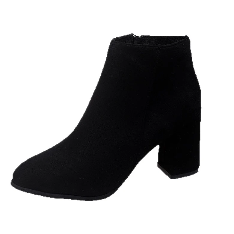 Damen Ankleboots mit Blockabsatz, spitzer Zehenpartie und seitlichem Reißverschluss Drune