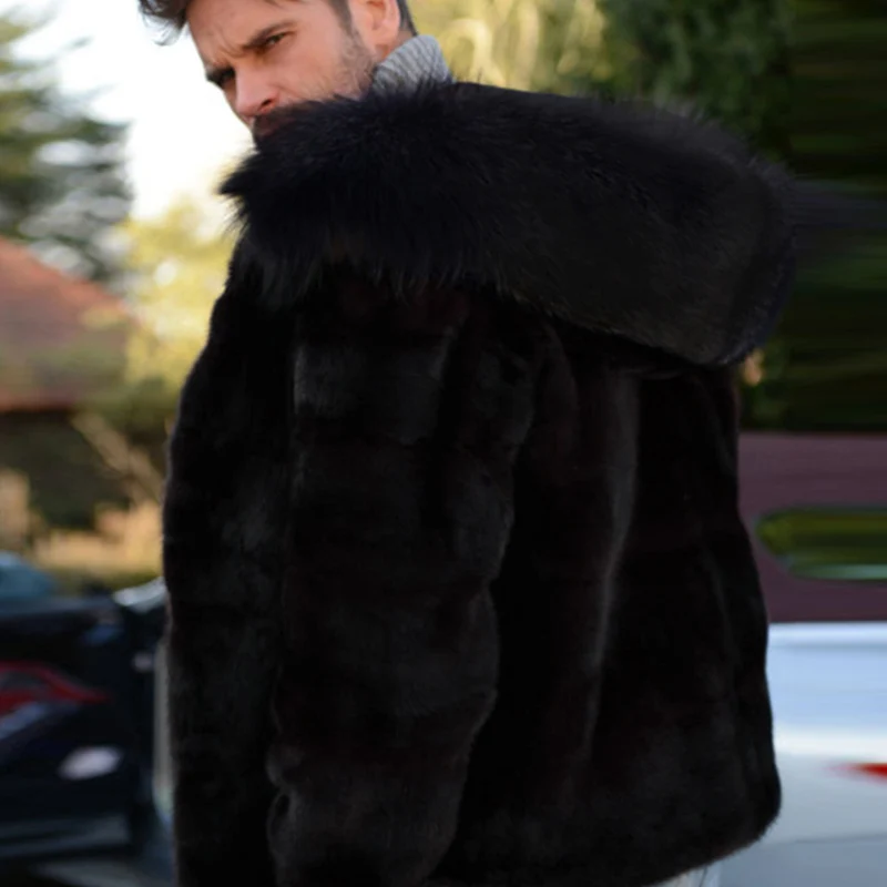 Herren Luxus Kunstpelzjacke mit breitem Kragen Drune