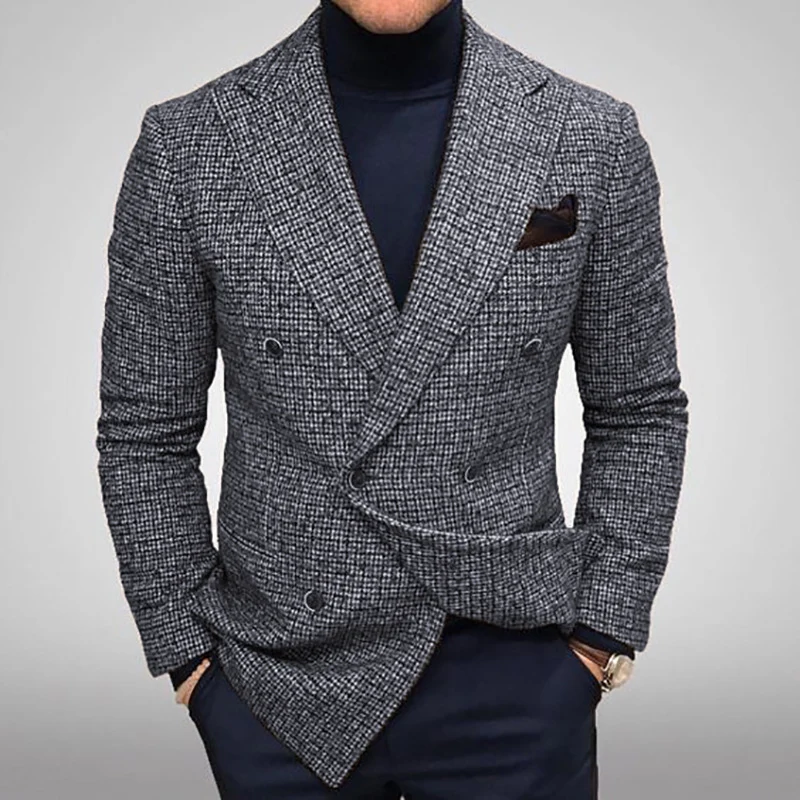 Herren nan doppelreihiger Struktur-Blazer mit schmaler Silhouette und aufgesetzter Brusttasche Drune