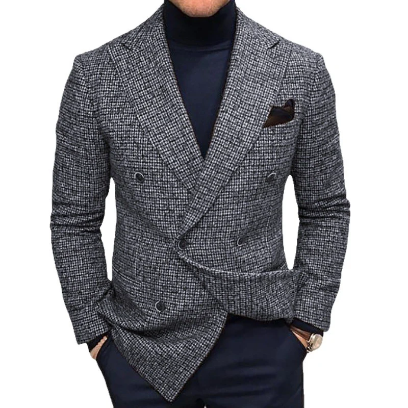 Herren nan doppelreihiger Struktur-Blazer mit schmaler Silhouette und aufgesetzter Brusttasche Drune