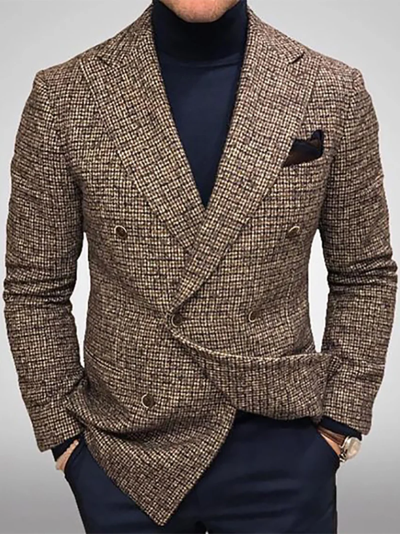 Herren nan doppelreihiger Struktur-Blazer mit schmaler Silhouette und aufgesetzter Brusttasche Drune