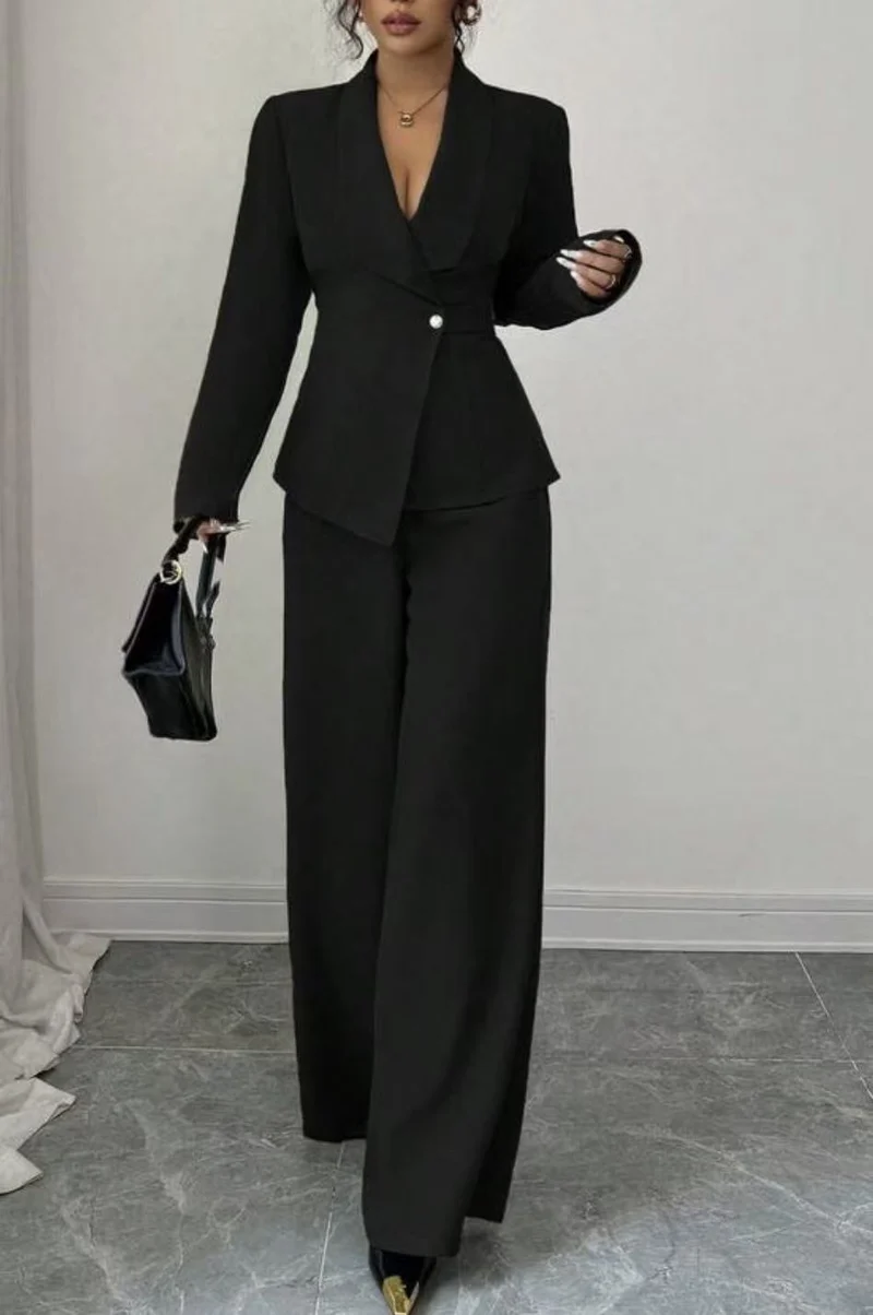 Damen tailliertes Hosenanzug-Set mit asymmetrischem Blazer und weitem Bein Drune