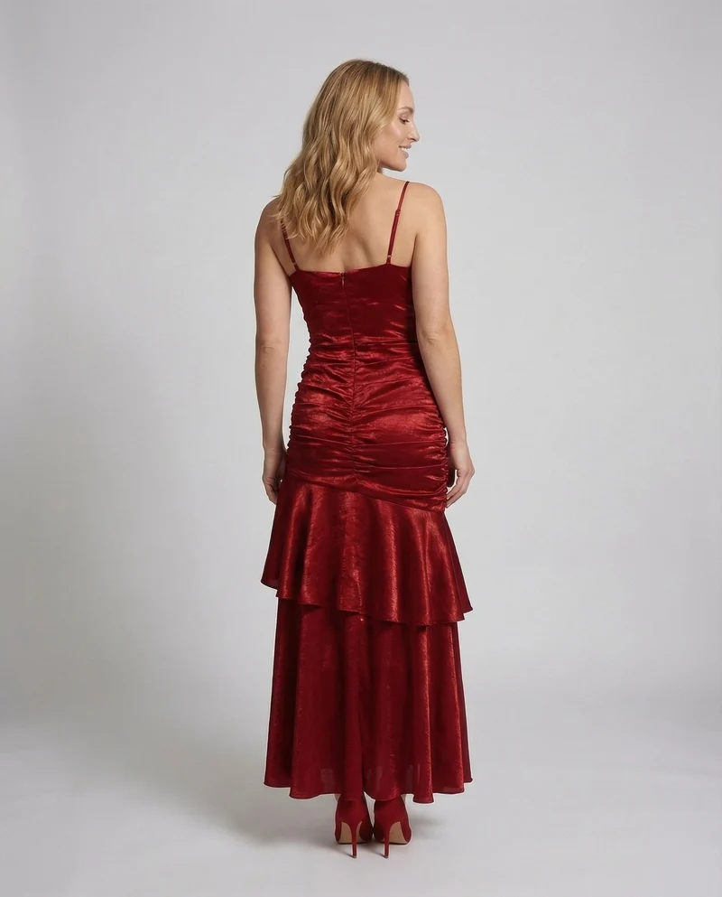 Damen Samt Abendkleid mit Volantrock