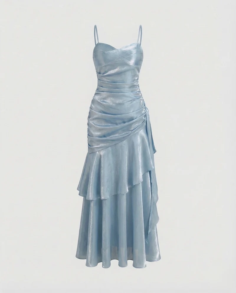 Damen Samt Abendkleid mit Volantrock