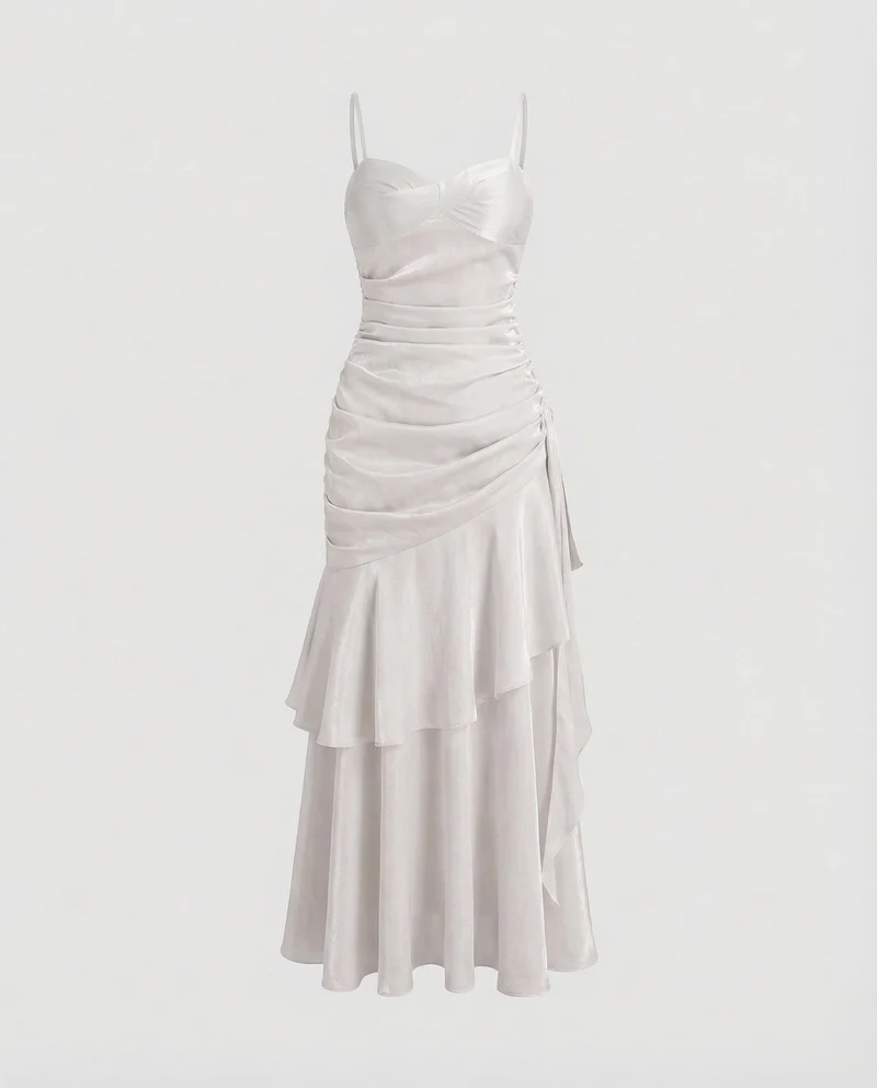 Damen Samt Abendkleid mit Volantrock