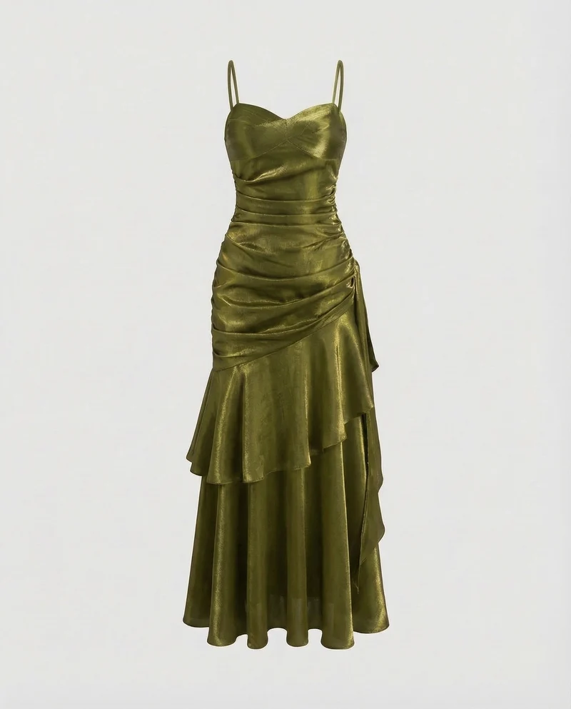 Damen Samt Abendkleid mit Volantrock
