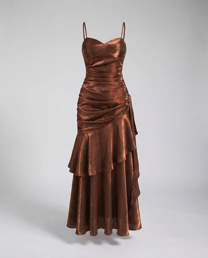 Damen Samt Abendkleid mit Volantrock