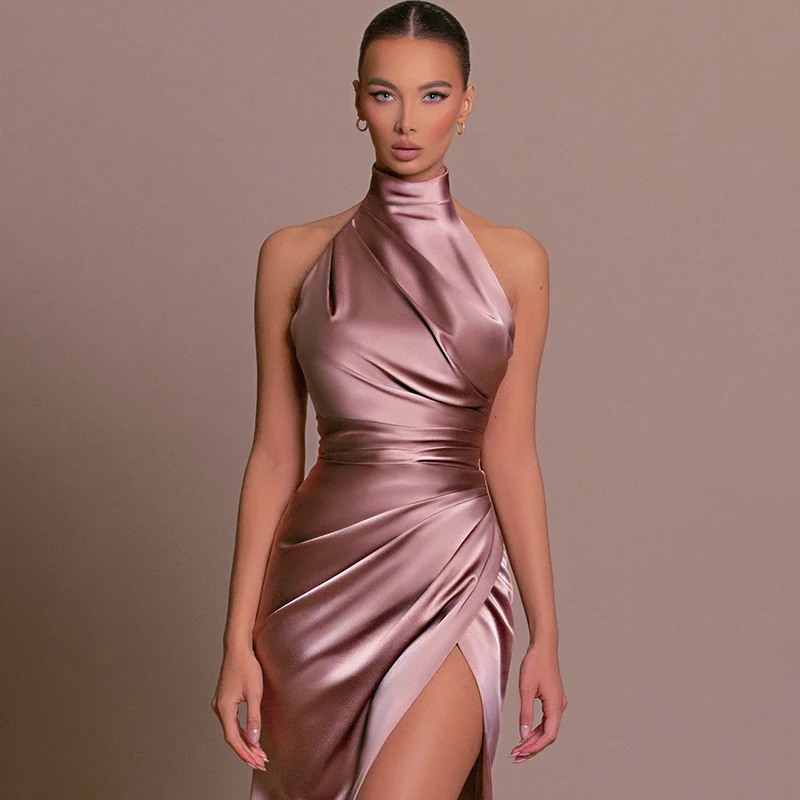 Damen glamouröses Abendkleid mit hohem Schlitz und eleganter Wickeloptik Drune