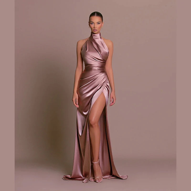 Damen glamouröses Abendkleid mit hohem Schlitz und eleganter Wickeloptik Drune