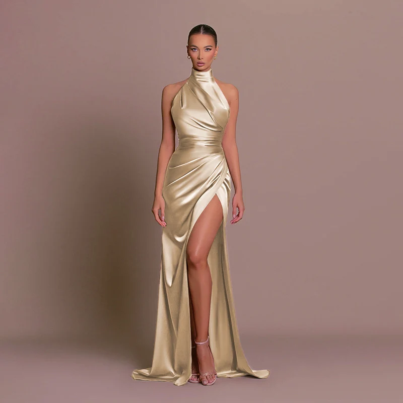Damen glamouröses Abendkleid mit hohem Schlitz und eleganter Wickeloptik Drune
