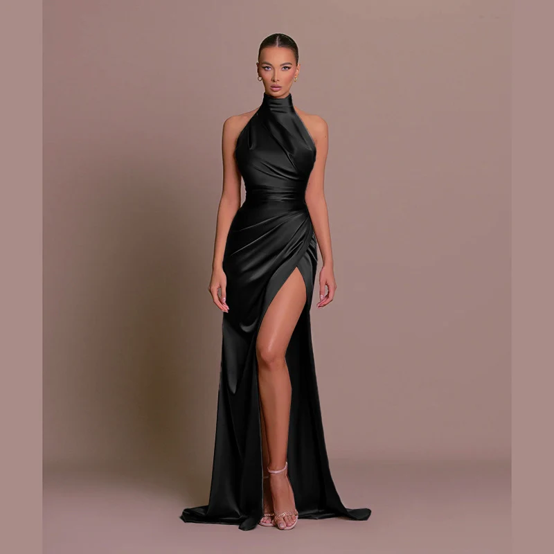 Damen glamouröses Abendkleid mit hohem Schlitz und eleganter Wickeloptik Drune
