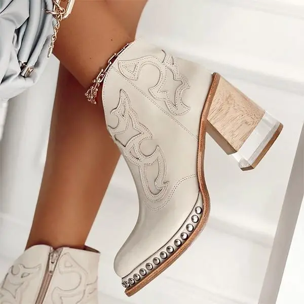 Bestickte Stiefel mit Blockabsatz und seitlichem Reißverschluss Drune