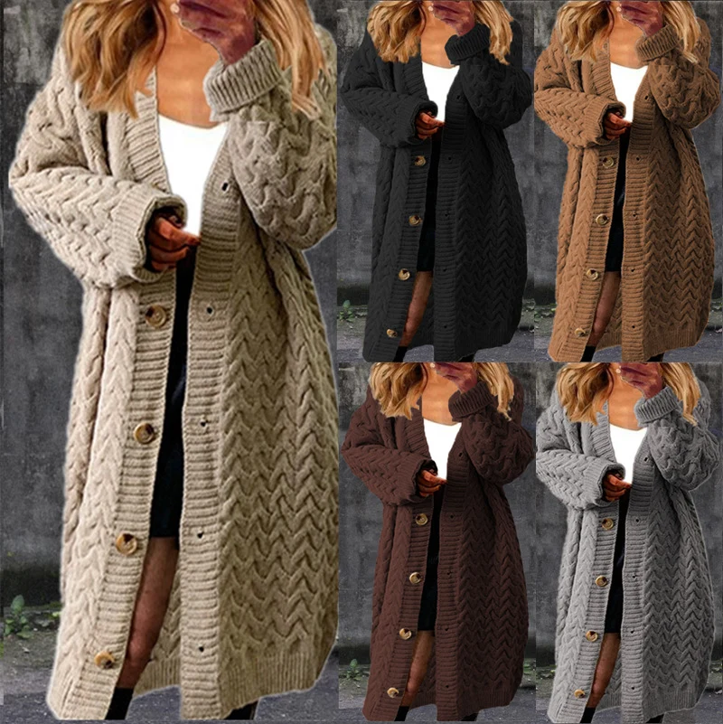 Damen Grobstrickjacke mit strukturiertem Zopfmuster und praktischen Knöpfen Drune