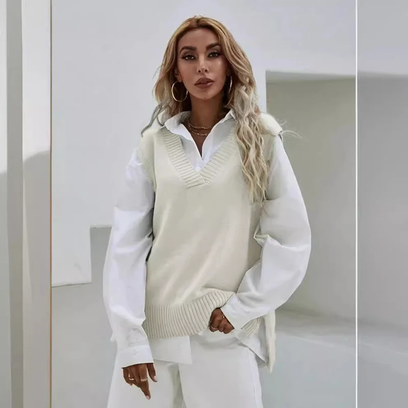 Damen Strickweste mit V-Ausschnitt und modernen Details Drune