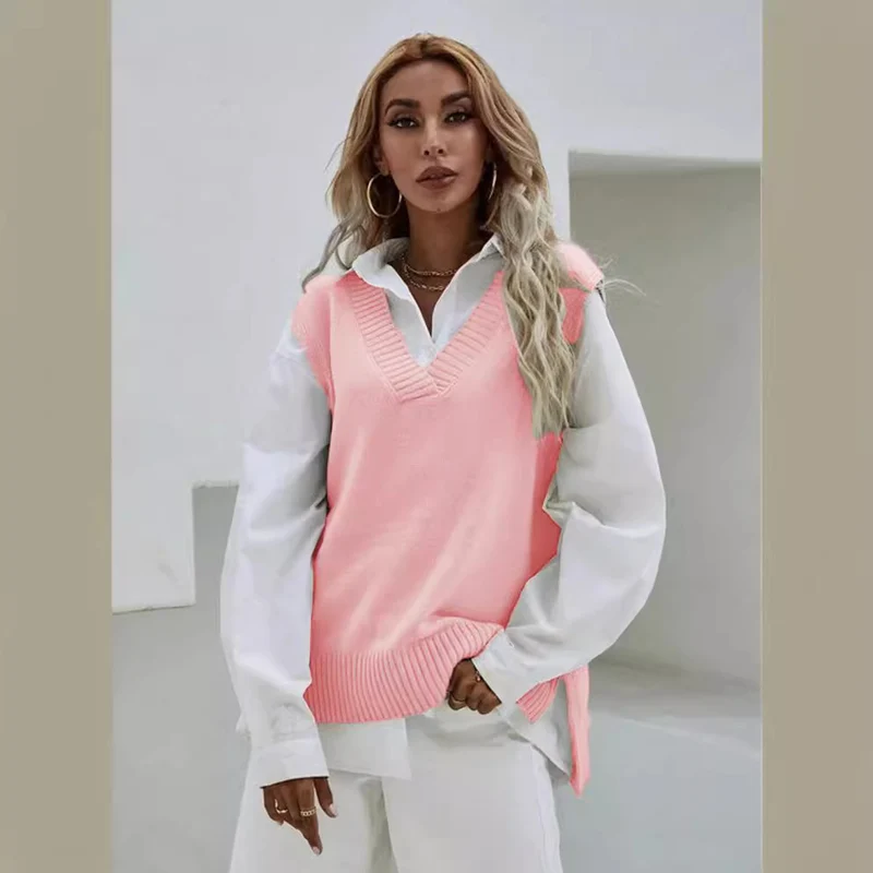 Damen Strickweste mit V-Ausschnitt und modernen Details Drune