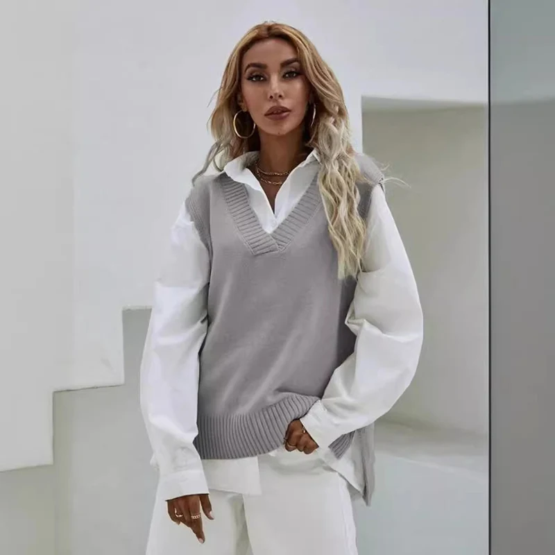 Damen Strickweste mit V-Ausschnitt und modernen Details Drune