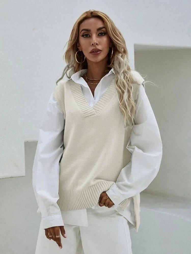 Damen Strickweste mit V-Ausschnitt und modernen Details Drune