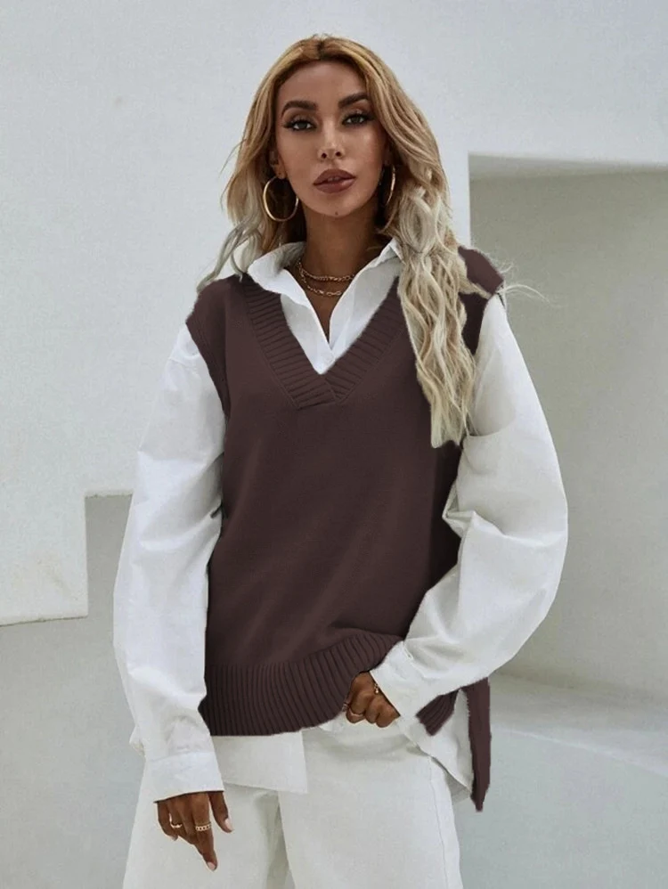 Damen Strickweste mit V-Ausschnitt und modernen Details Drune
