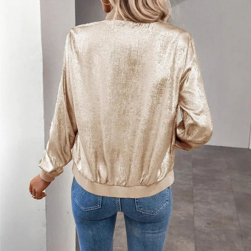 Damen Glitzernde Bomberjacke mit elastischen Bündchen Drune