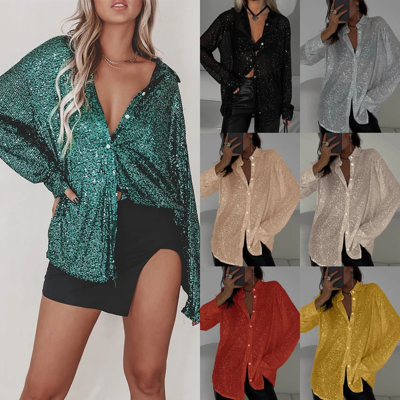 Damen Glitzernde Oversize-Hemdbluse Drune