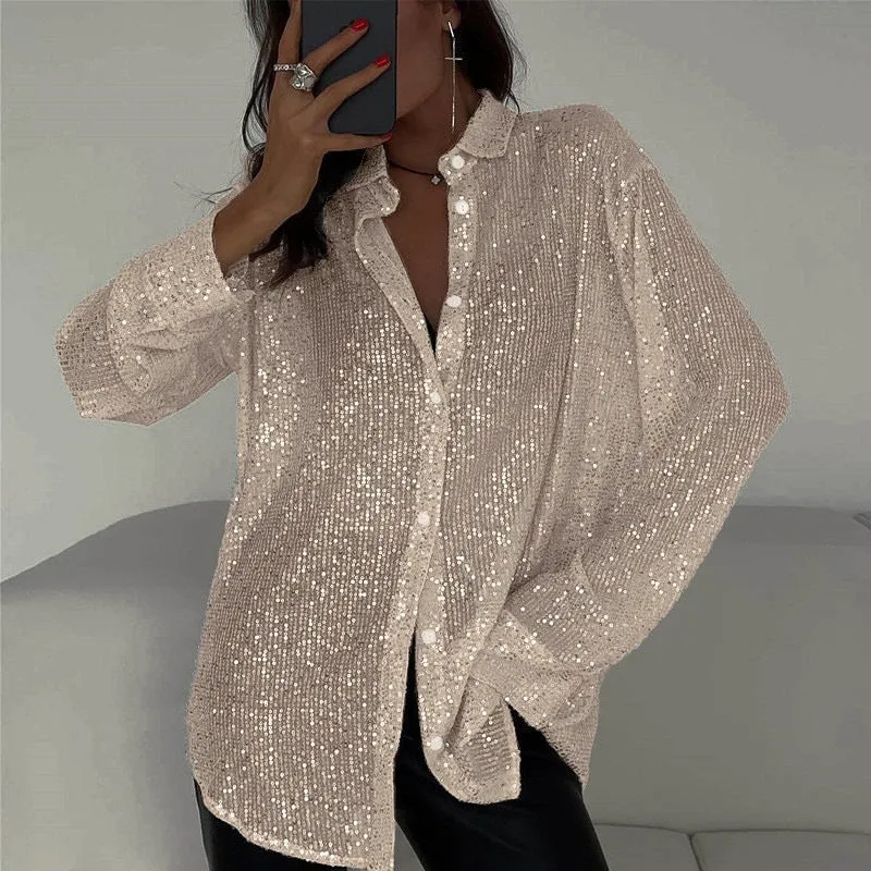 Damen Glitzernde Oversize-Hemdbluse Drune