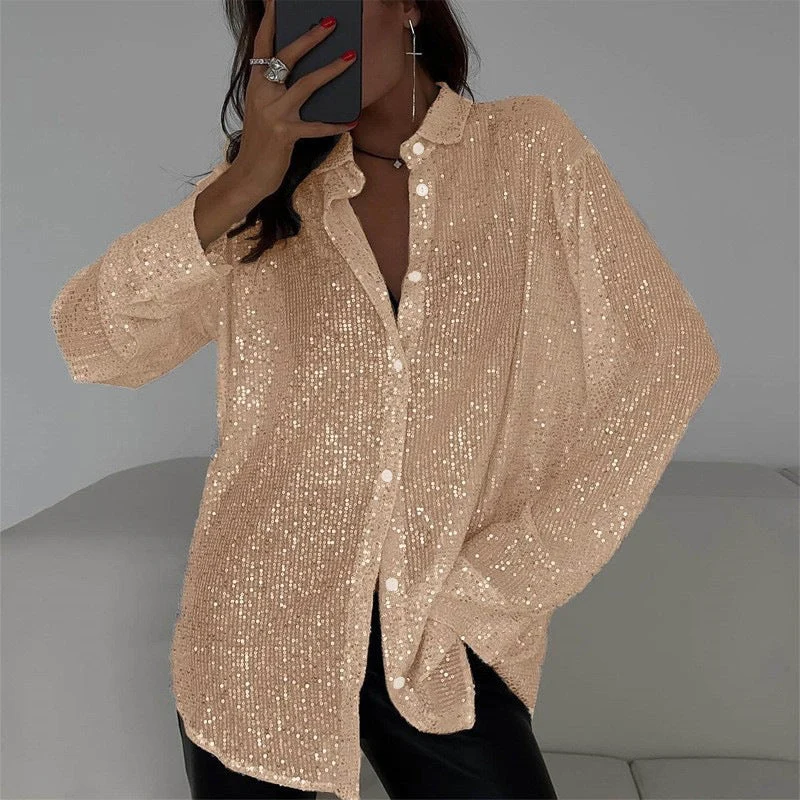 Damen Glitzernde Oversize-Hemdbluse Drune