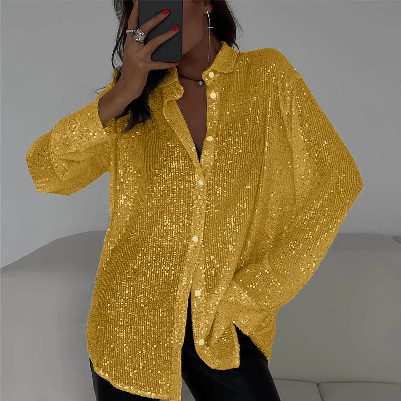 Damen Glitzernde Oversize-Hemdbluse Drune