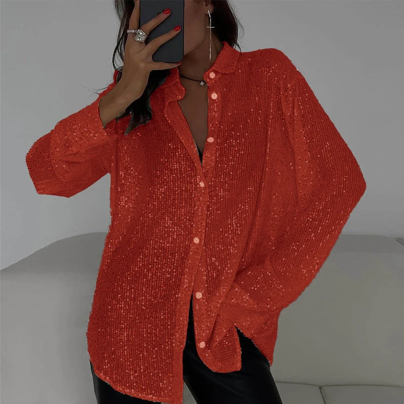 Damen Glitzernde Oversize-Hemdbluse Drune