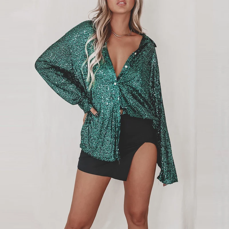 Damen Glitzernde Oversize-Hemdbluse Drune