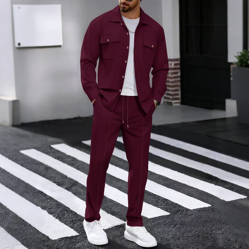 Herren modisches Freizeitanzug mit strukturierter Jacke und bequemer Hose Drune