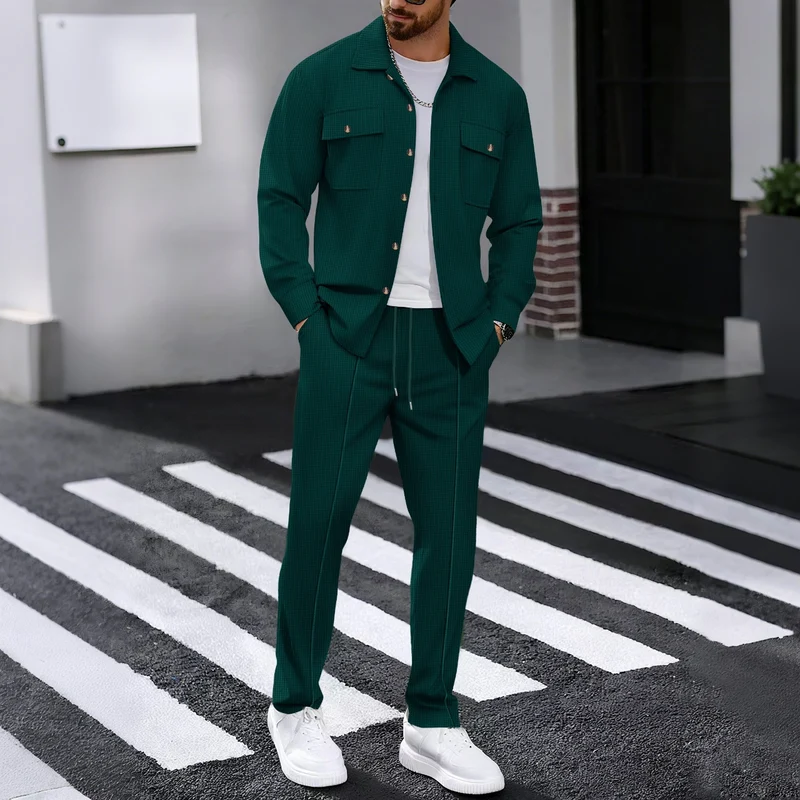 Herren modisches Freizeitanzug mit strukturierter Jacke und bequemer Hose Drune