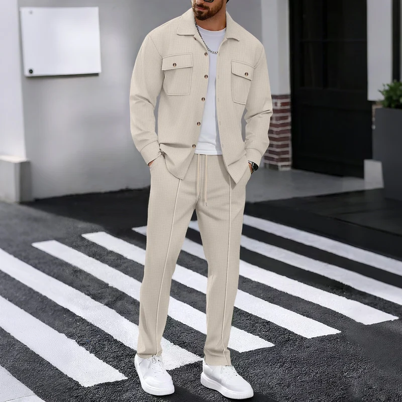 Herren modisches Freizeitanzug mit strukturierter Jacke und bequemer Hose Drune