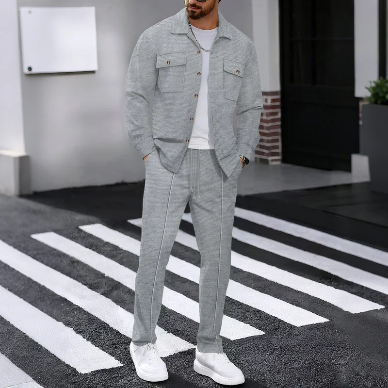 Herren modisches Freizeitanzug mit strukturierter Jacke und bequemer Hose Drune