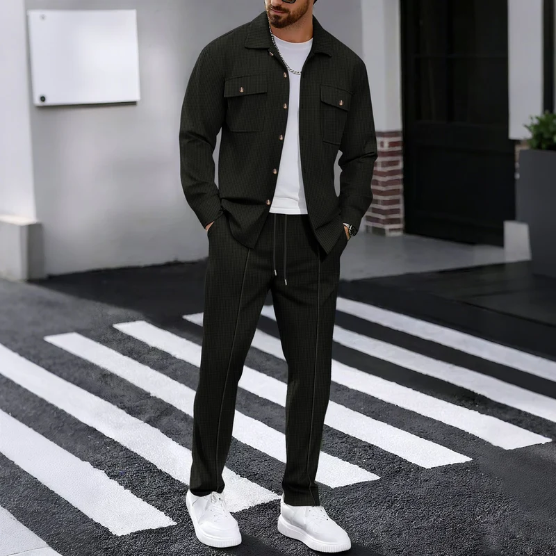 Herren modisches Freizeitanzug mit strukturierter Jacke und bequemer Hose Drune