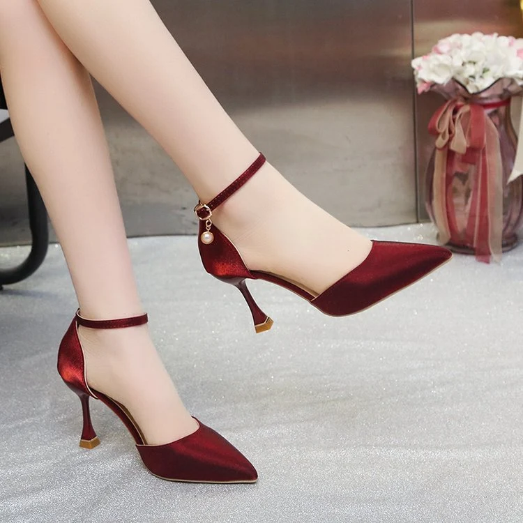 Damen elegante Spitzen Hochhackige Schuhe mit zierlichen Riemen Drune