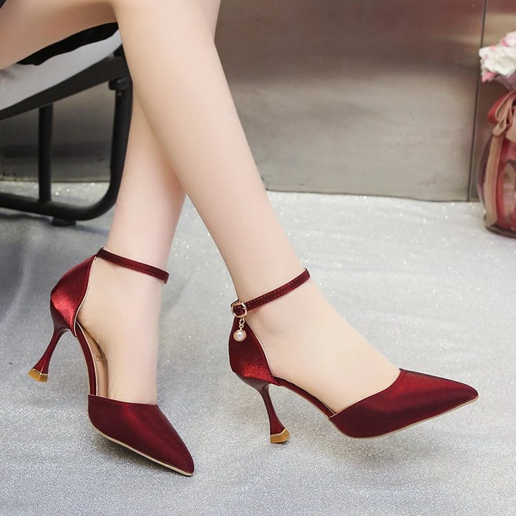 Damen elegante Spitzen Hochhackige Schuhe mit zierlichen Riemen Drune